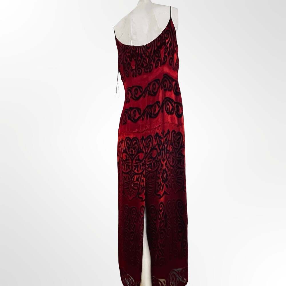 Georgiou Vintage 90s Red and Black Velvet Burnout Sleeveless Maxi Dress - Picture 3 of 5